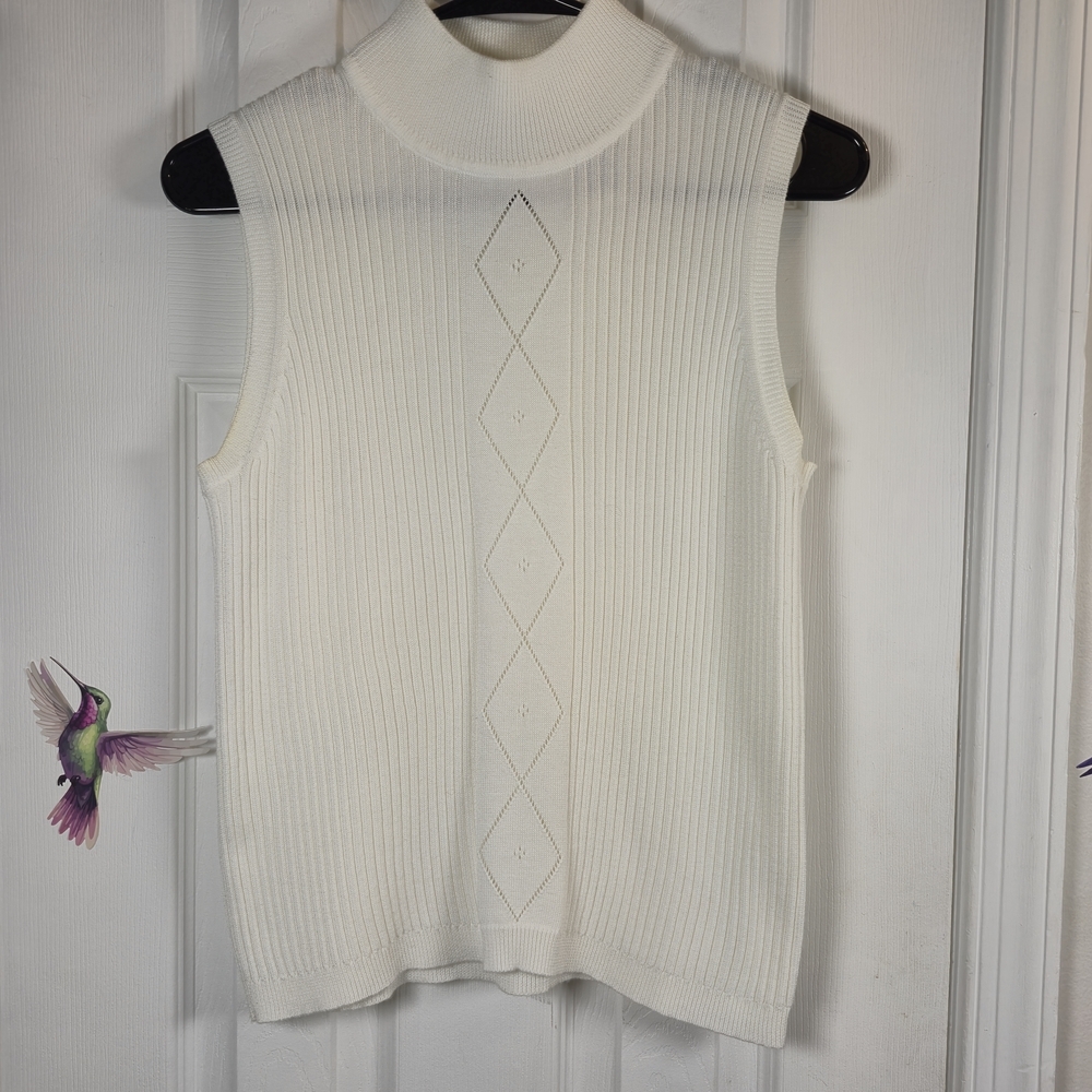 Vintage White Stag Cream Ribbed Mock Neck Knit Vest M Academia Grandpacore